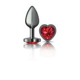 Cheeky Charms Gunmetal Anal Plug With Heart Red Jewel - - Butt Plugs